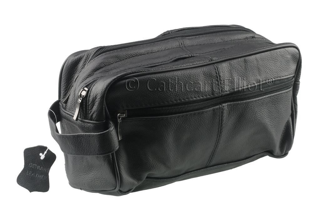 Premium Real Leather Washbag 2 Compartments and side zip