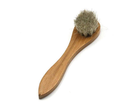 The Cathcart Elliot *second* shoe polish applicator brush dauber features a small beech hardwood handle with a curved design and dense, light-colored horsehair bristles, shown against a white background.