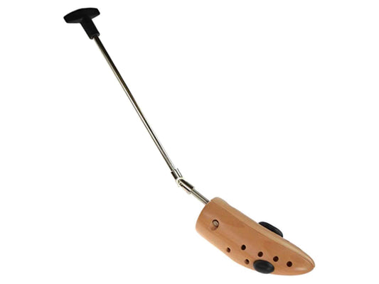 Inspired by the ergonomic comfort of the Cathcart Elliot Ladies One-way width Boot Stretcher, this handheld back scratcher features a telescoping metal handle, wooden head with holes, and a black rubber grip for gentle relief.
