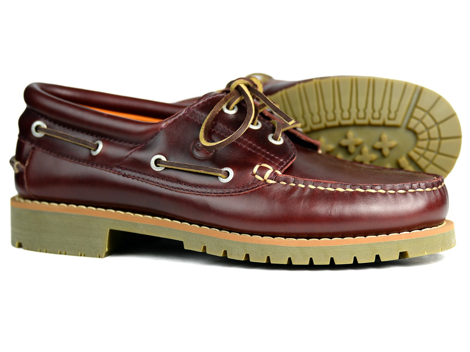 Step in style with BUFFALO Mens burgundy leather boat shoes by