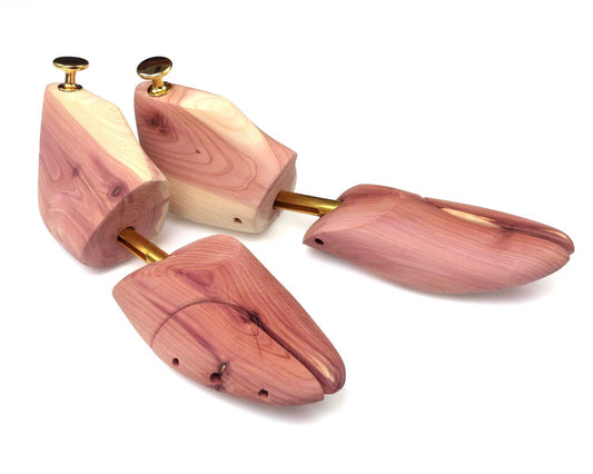Cathcart Elliot SECONDS Mens Chukka Boot and Desert Boot Shoe Trees are crafted from cedar wood with a natural finish, adjustable mechanisms, and brass knobs—perfect for maintaining the shape of your Chelsea boots.