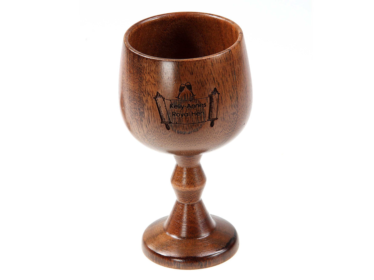 The Cathcart Elliot Engraved Jujube Wood Wine Goblet Gift is a polished, personalized goblet with a rounded bowl, sturdy stem, and engraved banner—an exceptional wine glass gift from the Cathcart Elliot brand.