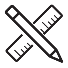 A simple black outline drawing of a pencil and ruler crossed in an X on a white background, representing the Personalisation Cost from customify—ideal for highlighting added personalisation options.