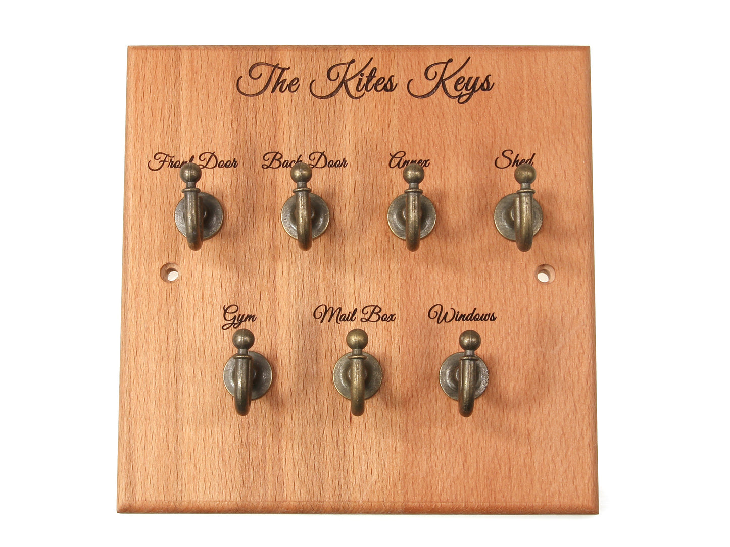 Personalised Beech Wood Key rack 7 Hook key Organiser