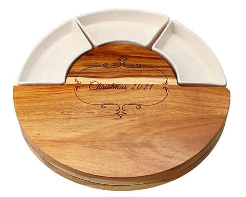 **second** Personalised 30cm Round Acacia Cheeseboard Server Sharing Platter with Dishes