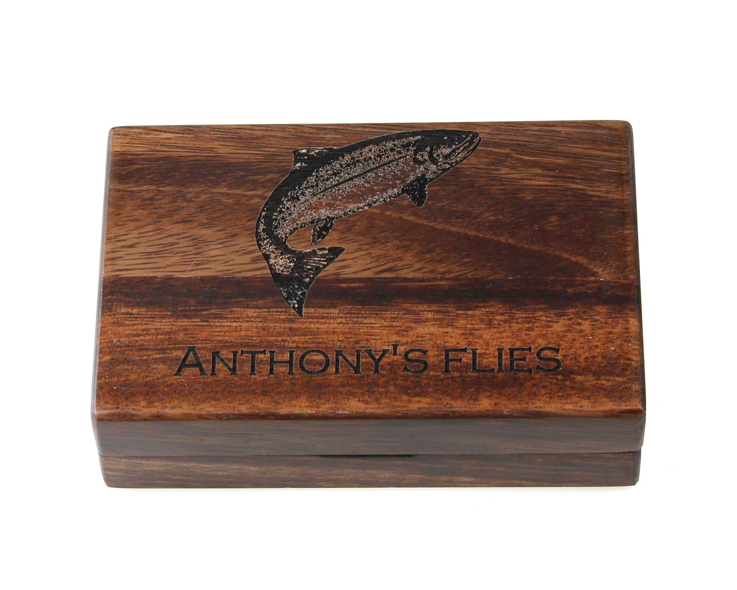 Personalised Pocket Sized Walnut Fishing Fly Box