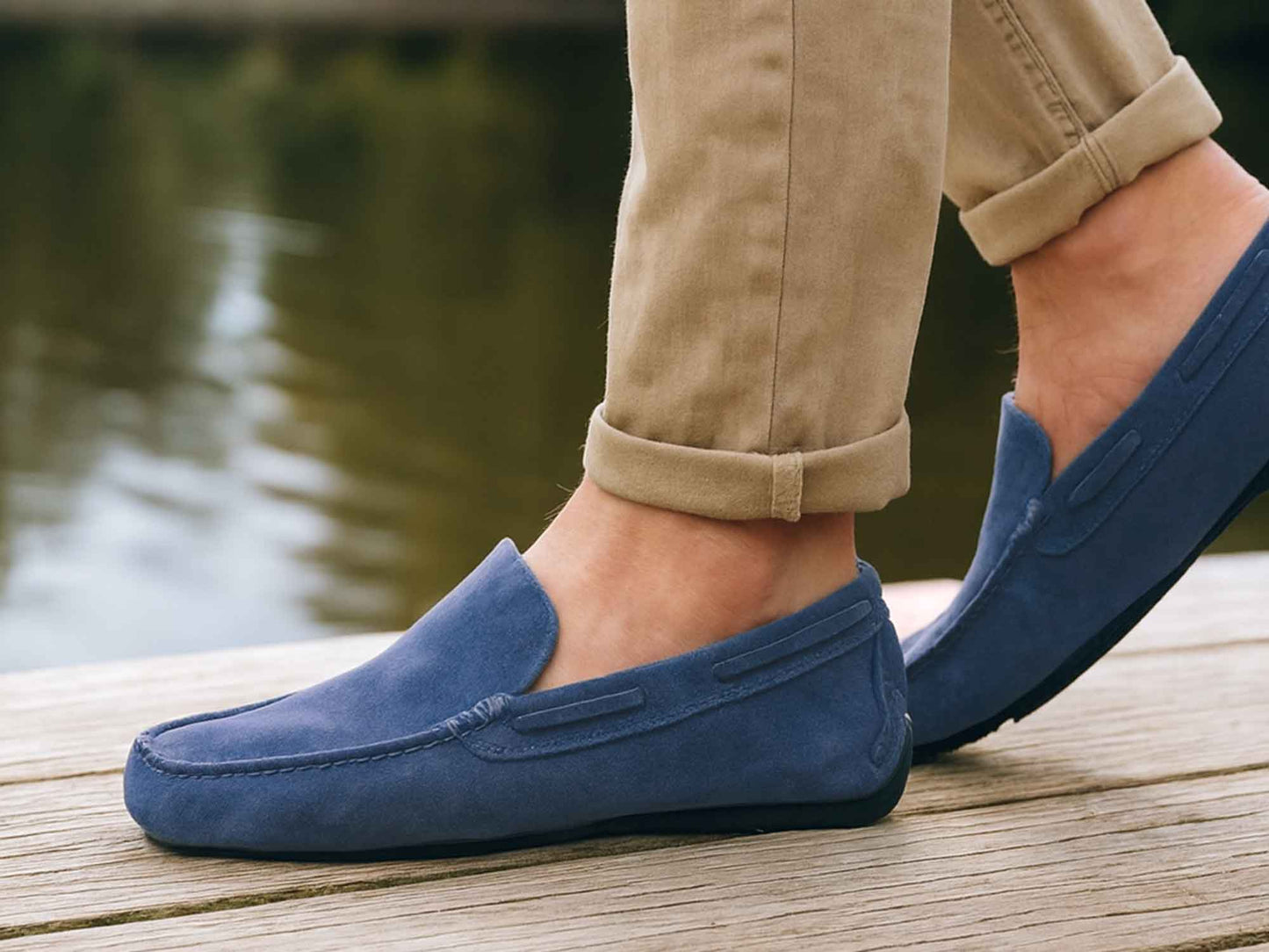 SILVERSTONE Mens Dark Denim Blue Suede Driving Shoes by Orca Bay