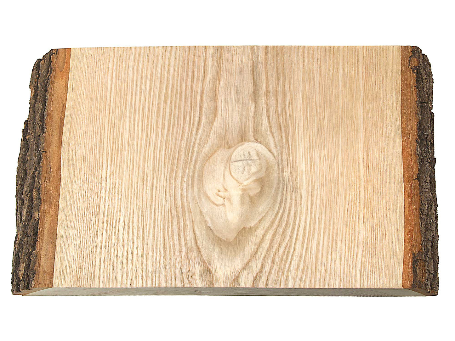 The Cathcart Elliot Engraved Wood Door Sign is a rectangular light wood slab with rustic live edge bark on two sides and a central knot, ideal for creating personalized wall signs or large door signs.