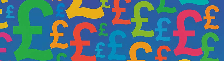 Offers and clearance banner with pounds signs