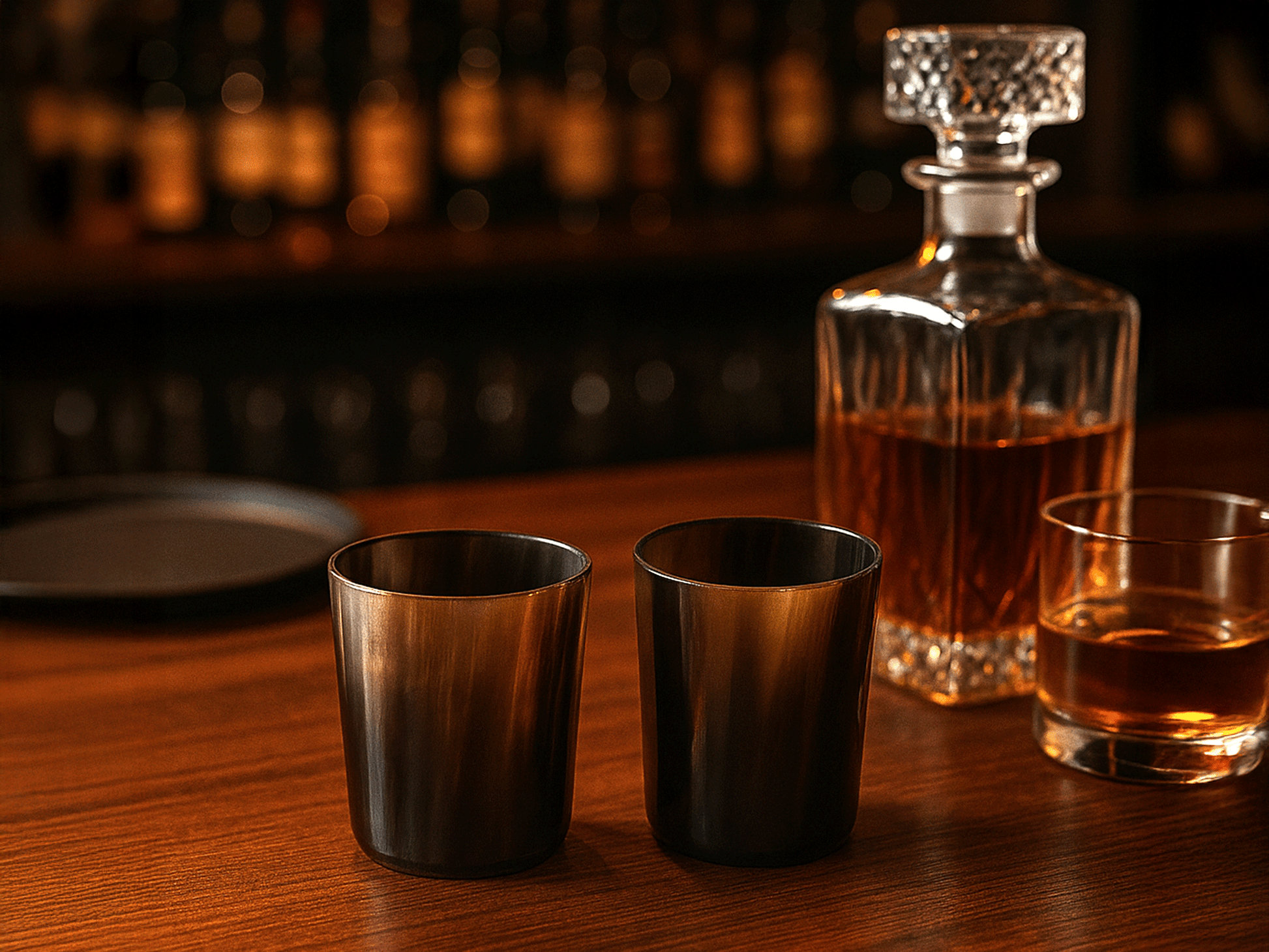 Real horn whisky tot cups