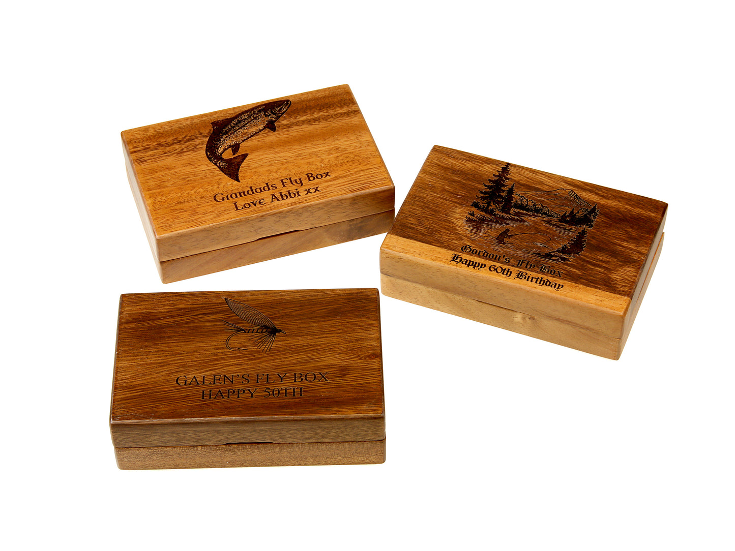 Personalised Pocket Sized Walnut Fishing Fly Box