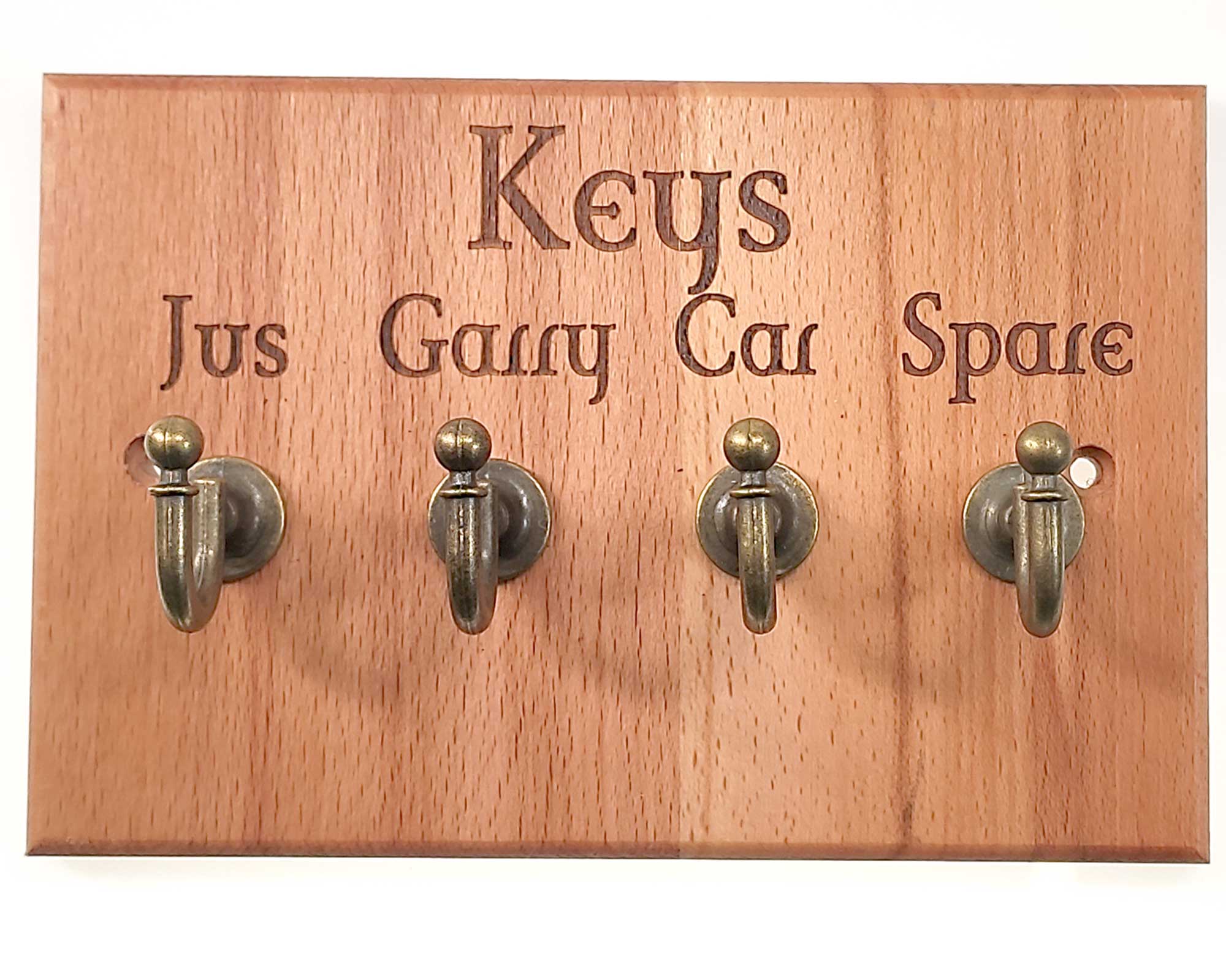 Personalised Beech Wood Key Rack - 4 Hook Key Organiser by Cathcart ...