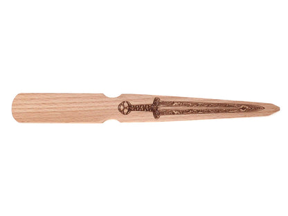 wooden letter opener with viking sword design