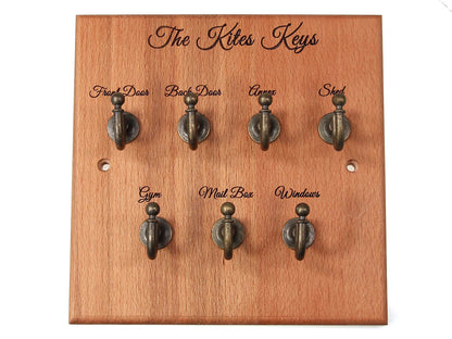 Personalised Beech Wood Key rack 7 Hook key Organiser