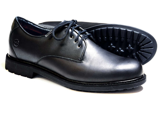 Orca Bay MALVERN men’s black leather walking shoe with a lace-up design and a durable rubber sole.