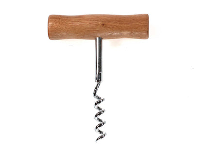 The Cathcart Elliot Personalised T Handle Corkscrew features a wooden grip and metal spiral, shown on a white background—a timeless wine opener ideal for engraving as a unique gift.