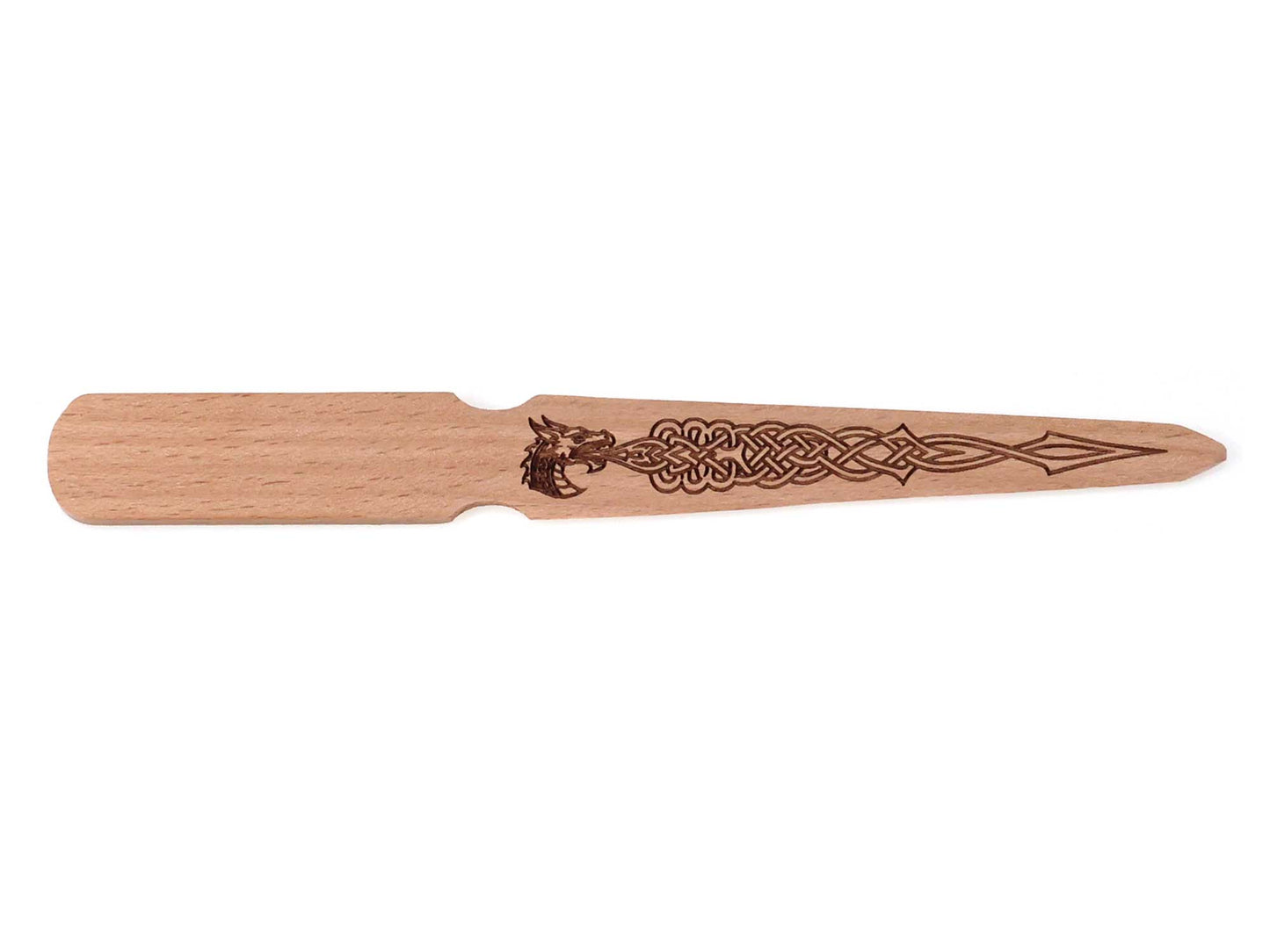 wooden letter knife with wyvern's breath design