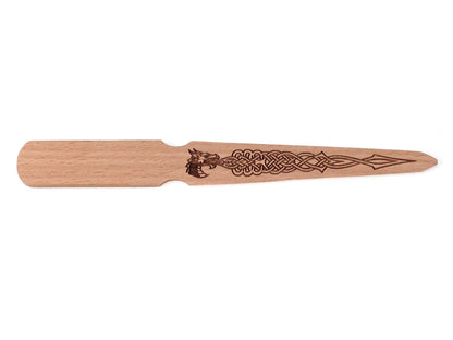 wooden letter knife with wyvern's breath design
