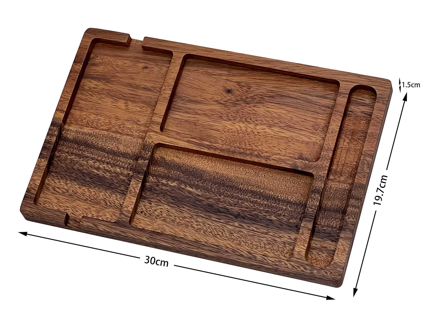 Personalised Walnut Wood Valet Tray for Men – Bedside Catchall Organiser for Phone, Wallet, Keys, Watch