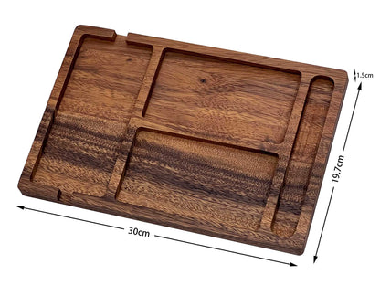 Personalised Walnut Wood Valet Tray for Men – Bedside Catchall Organiser for Phone, Wallet, Keys, Watch