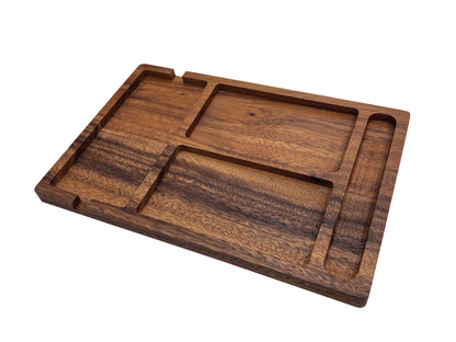 Personalised Walnut Wood Valet Tray for Men – Bedside Catchall Organiser for Phone, Wallet, Keys, Watch