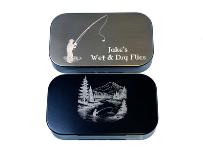 Personalised Grey Aluminium Fly Box for Dry & Wet Flies – Engraved Fishing Gift