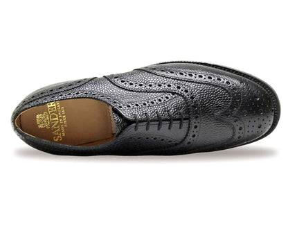 Braemar Heavy Brogue Shoe in Black Grain Leather by Sanders
