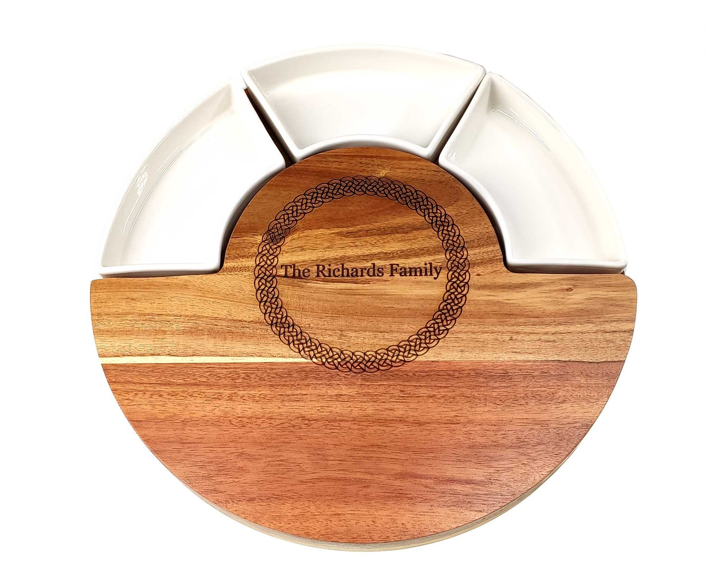 Personalised 30cm Round Acacia Cheeseboard and Meat Platter with Dishes