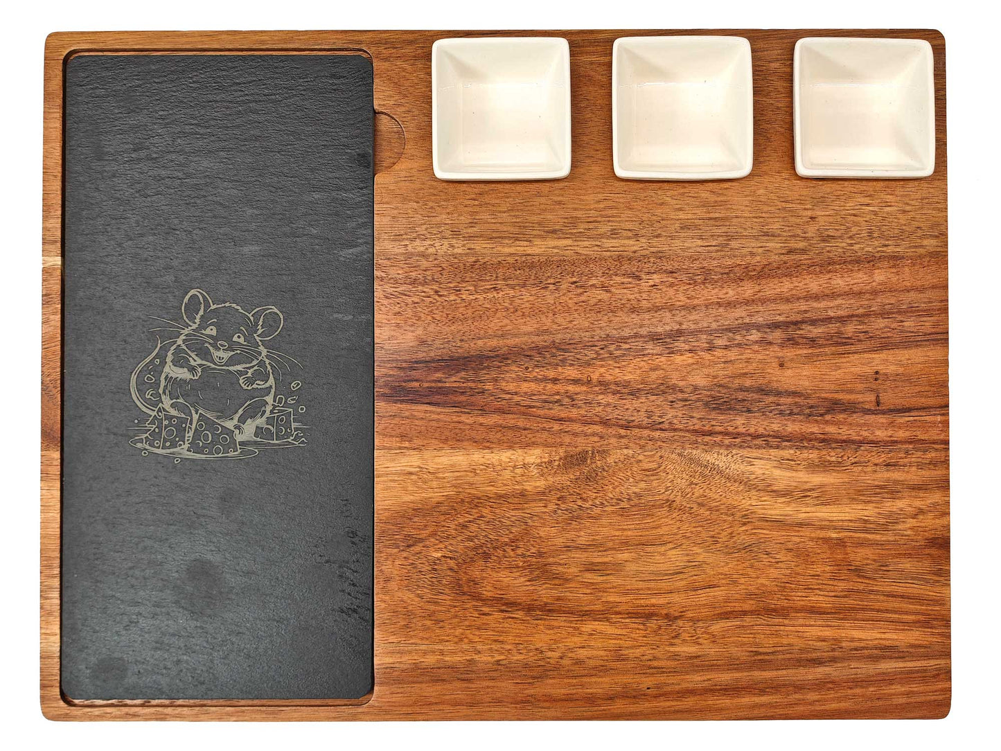Deluxe Acacia Wood Cheeseboard Set wire cutter and dishes 44x33cm by Cathcart Elliot
