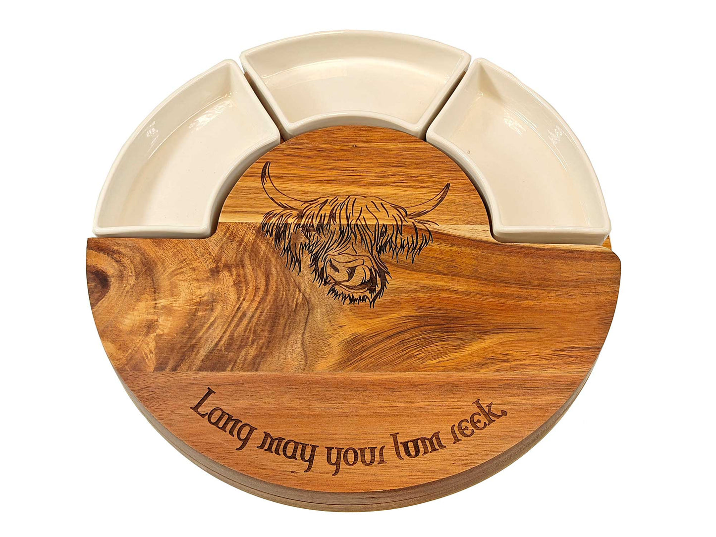 Personalised 30cm Round Acacia Cheeseboard and Meat Platter with Dishes