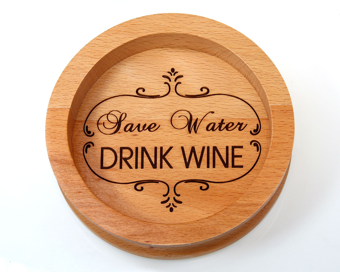 Personalised Wine Bottle Coaster made from Beech wood