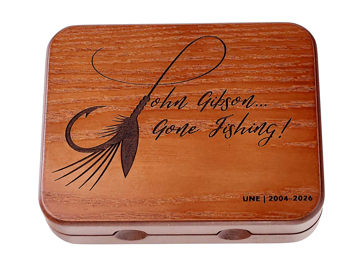 Personalised Wood Fishing Fly Box Salmon / Trout Tackle Box