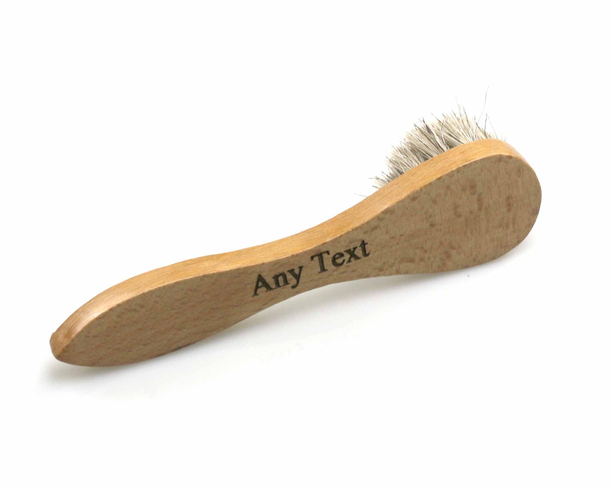 A Cathcart Elliot *second* shoe polish applicator brush dauber with a wooden handle engraved with Any Text, shown on a white background.