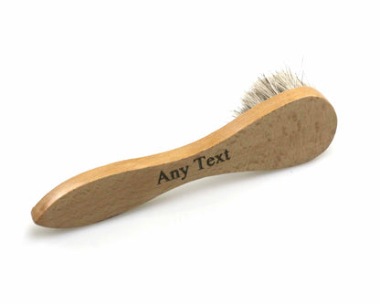 A Cathcart Elliot *second* shoe polish applicator brush dauber with a wooden handle engraved with Any Text, shown on a white background.