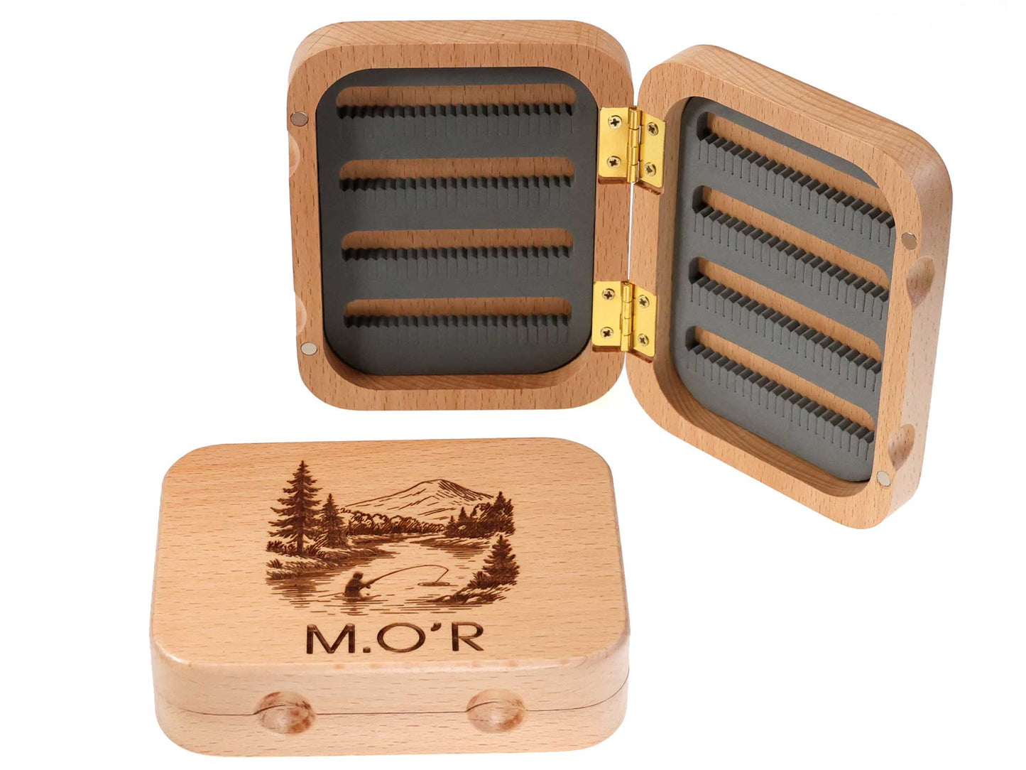 Personalised Beech Wood Fly Box – Engraved Trout & Salmon Gift