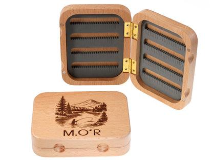 Personalised Beech Wood Fly Box – Engraved Trout & Salmon Gift