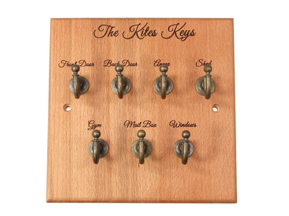 Personalised Beech Wood Key rack 7 Hook key Organiser
