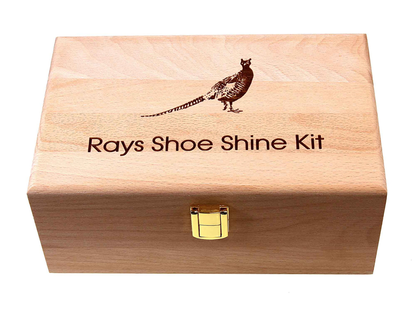 Personalised premium valet shoe cleaning kit in beech wood box Beeswax Polish