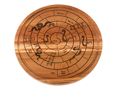 Personalised Acacia Wood Round Snakes & Ladders Game Board