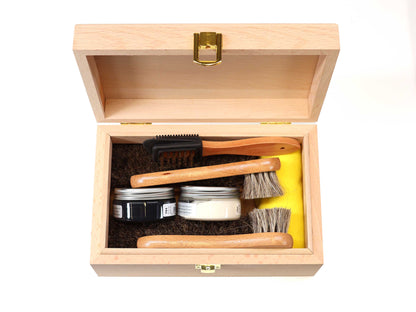 Personalised Shoe Shine Kit Eco Polish and brushes in Valet Box Set