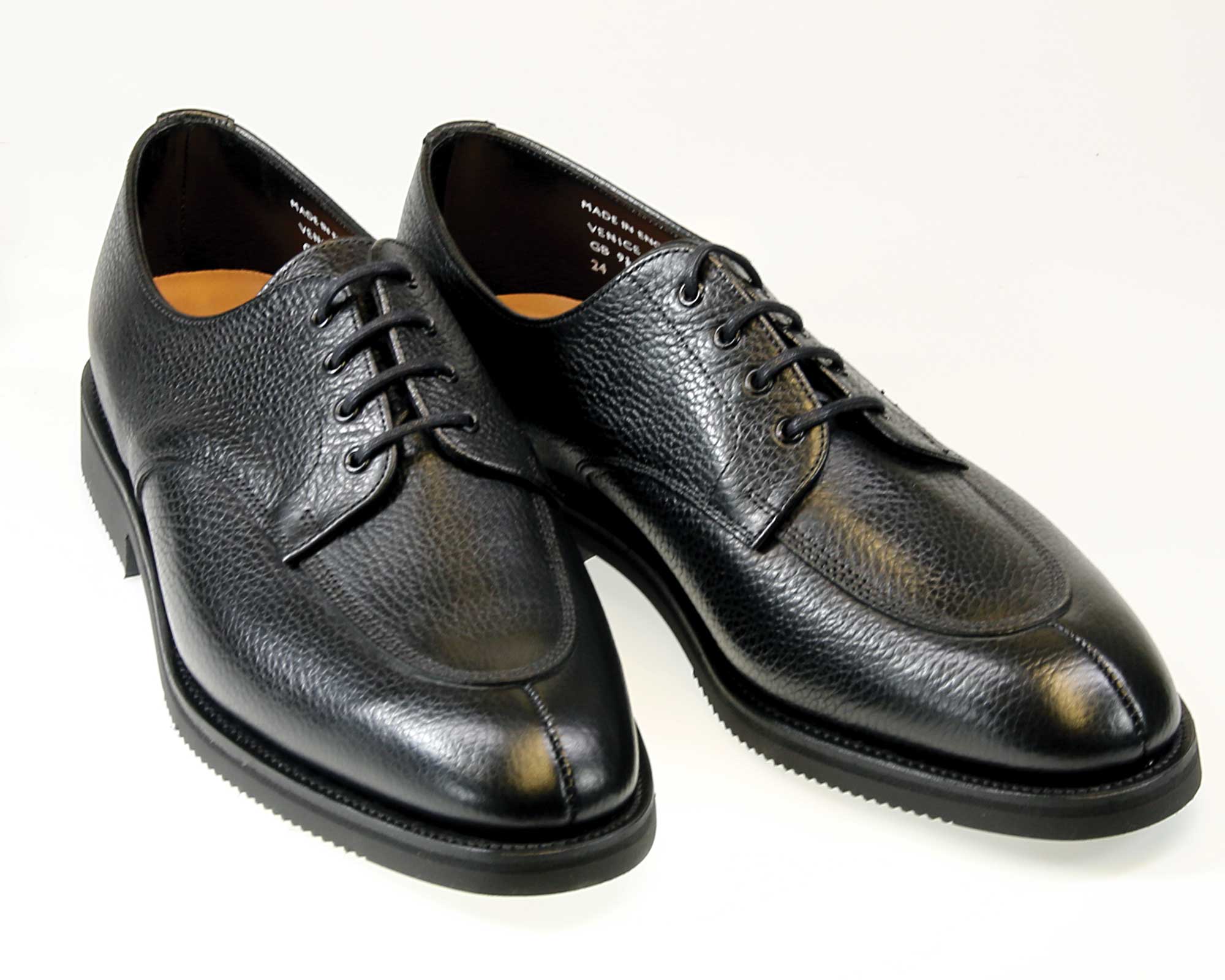 Sanders Venice Black Grain Split Toe Derby | Rubber Sole