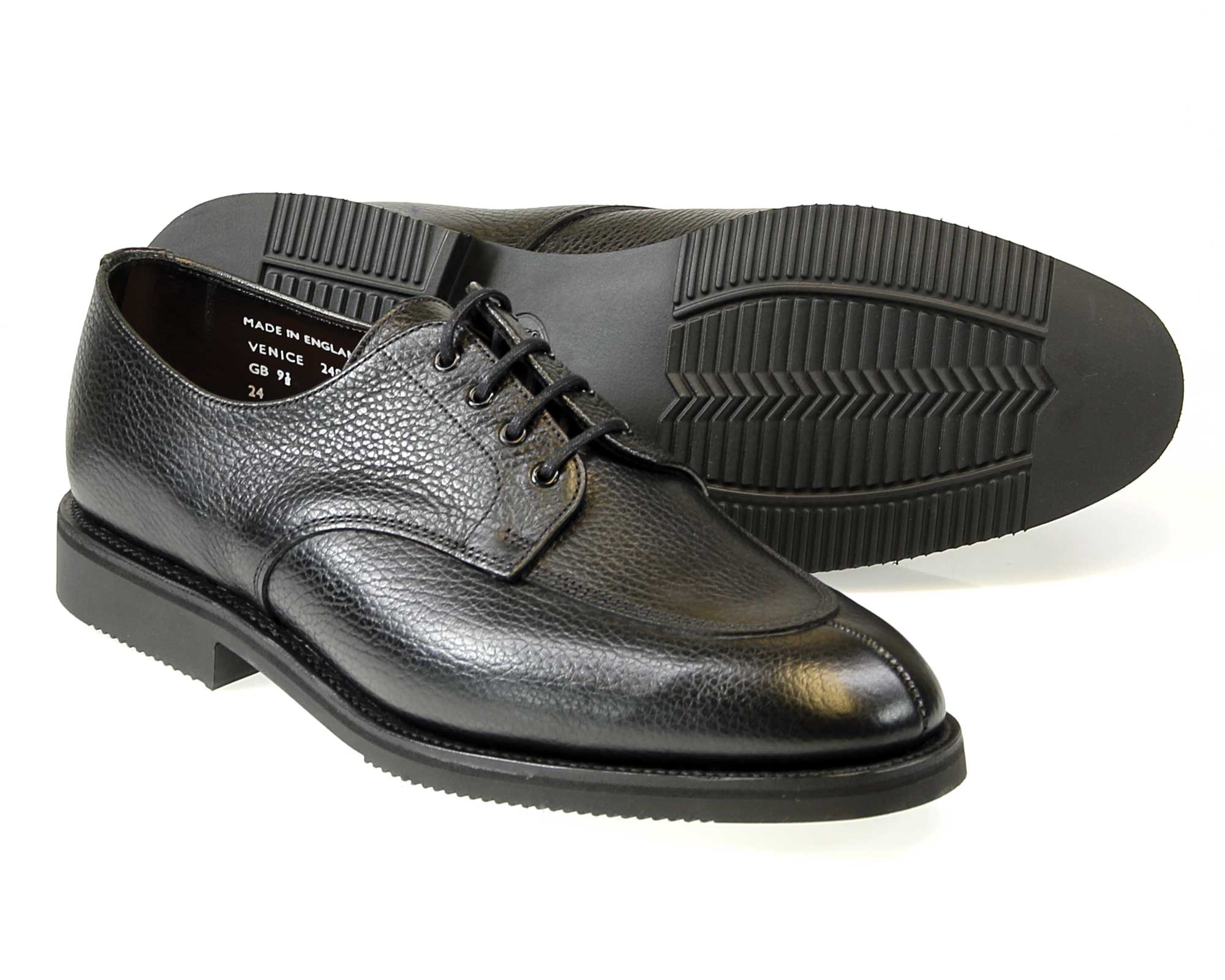 Sanders Venice Black Grain Split Toe Derby | Rubber Sole