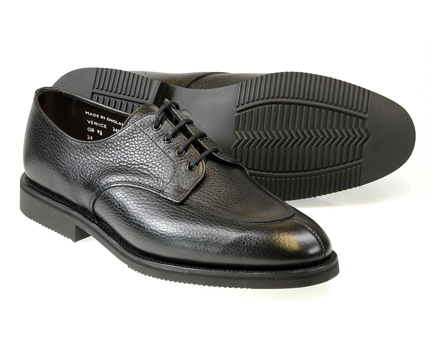 Venice Men's Black Grain Calf Derby Shoe with Rubber Sole