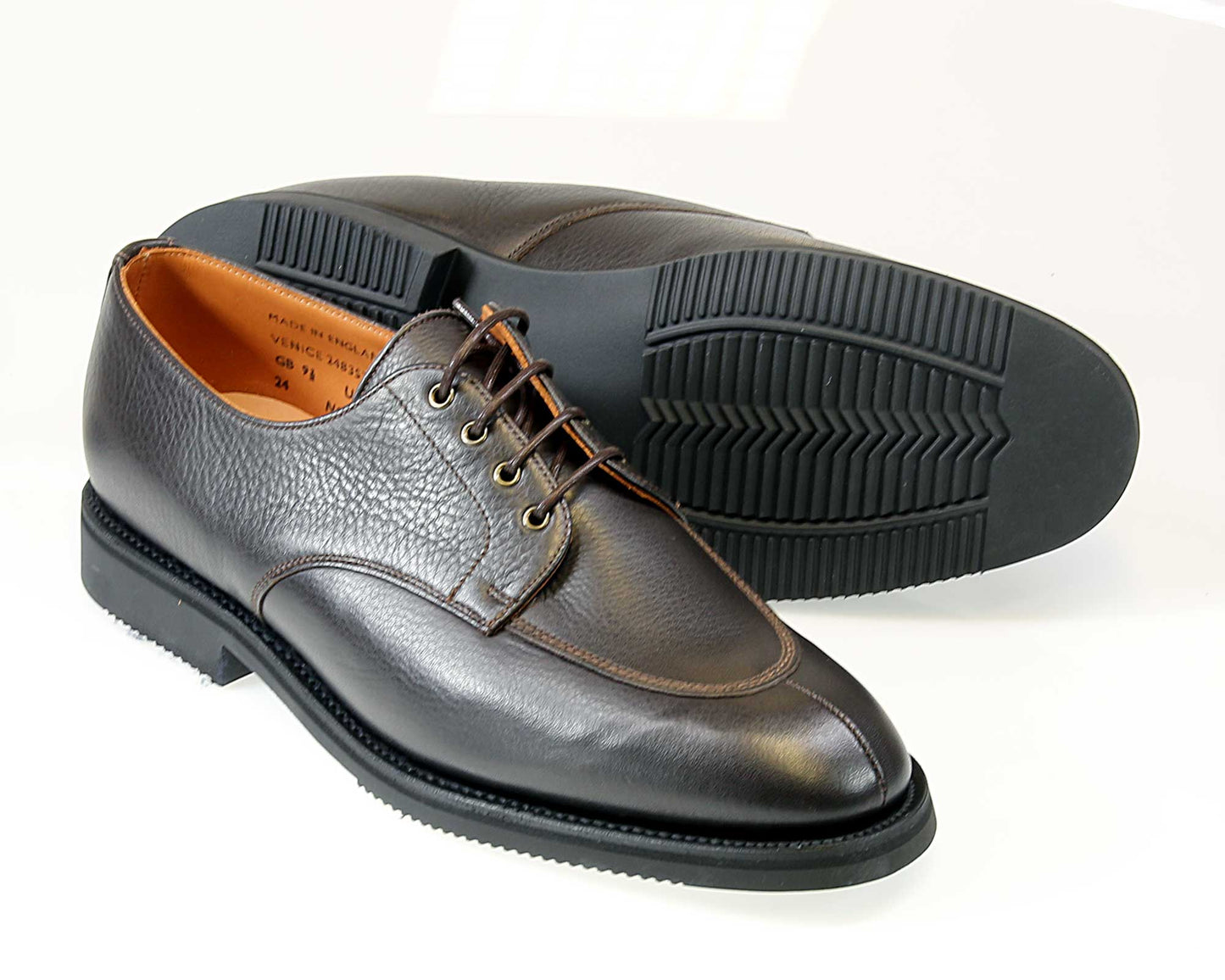 Venice Men's Brown Grain Calf Derby Shoe with Rubber Sole