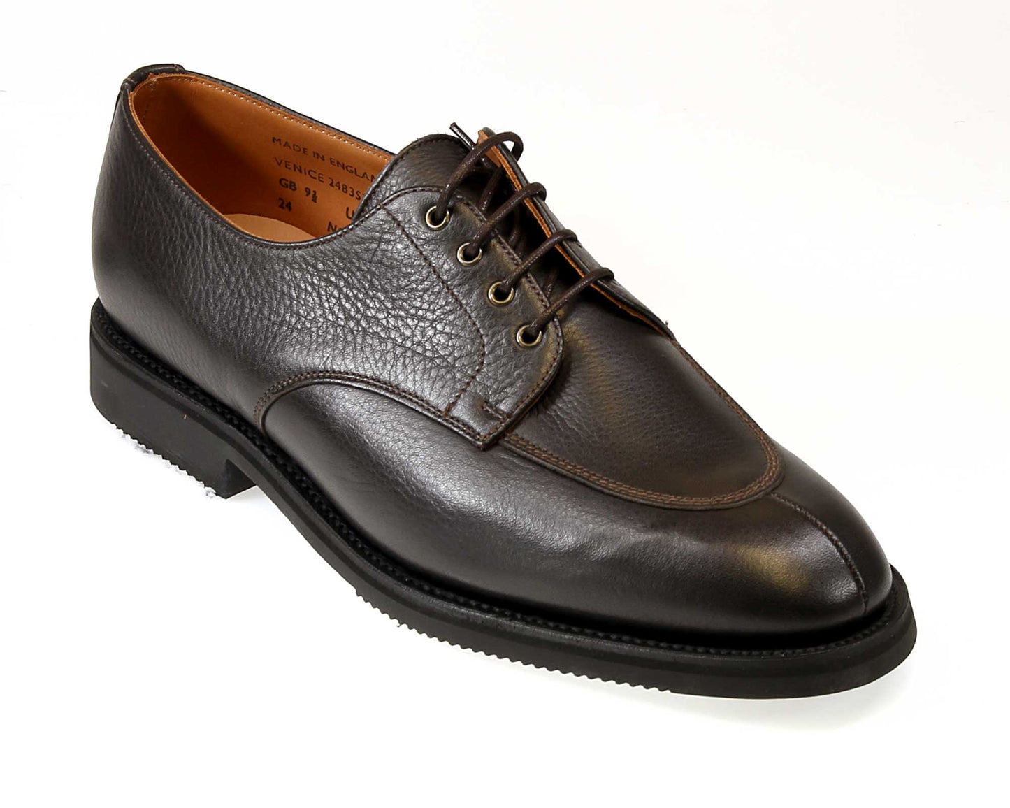 Venice Men's Brown Grain Calf Derby Shoe with Rubber Sole