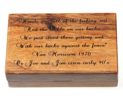 Personalised Pocket Sized Walnut Fishing Fly Box Open Flat 14x9cm