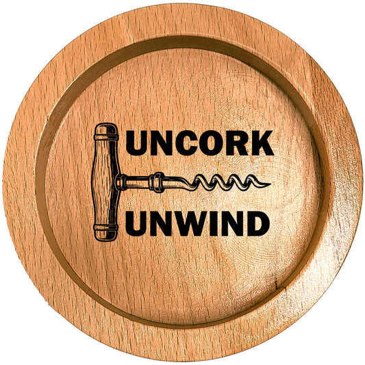 Predesigned Engraved Wine Bottle Coaster made from Turned Beech wood