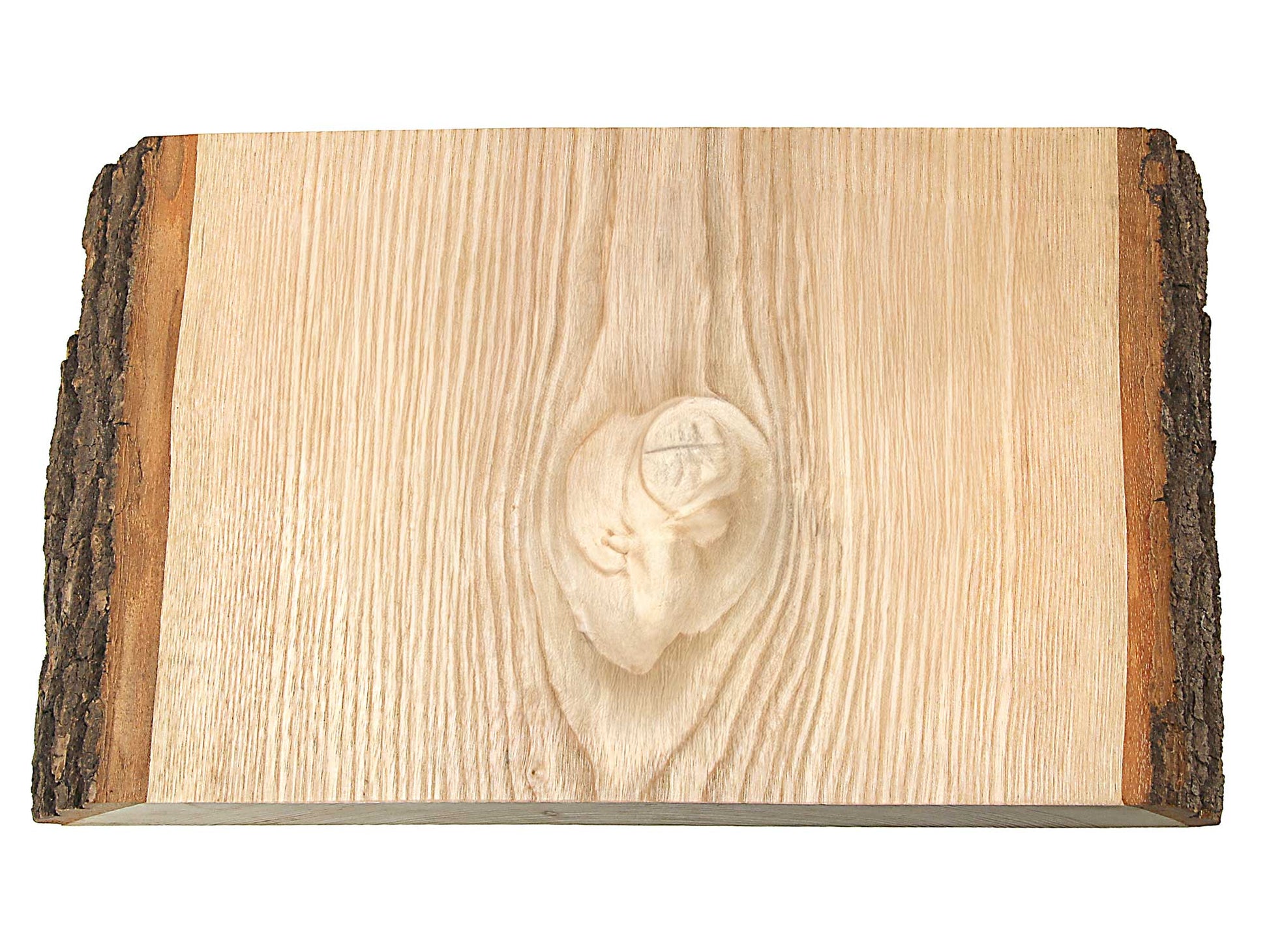 The Cathcart Elliot Engraved Wood Door Sign is a rectangular light wood slab with rustic live edge bark on two sides and a central knot, ideal for creating personalized wall signs or large door signs.