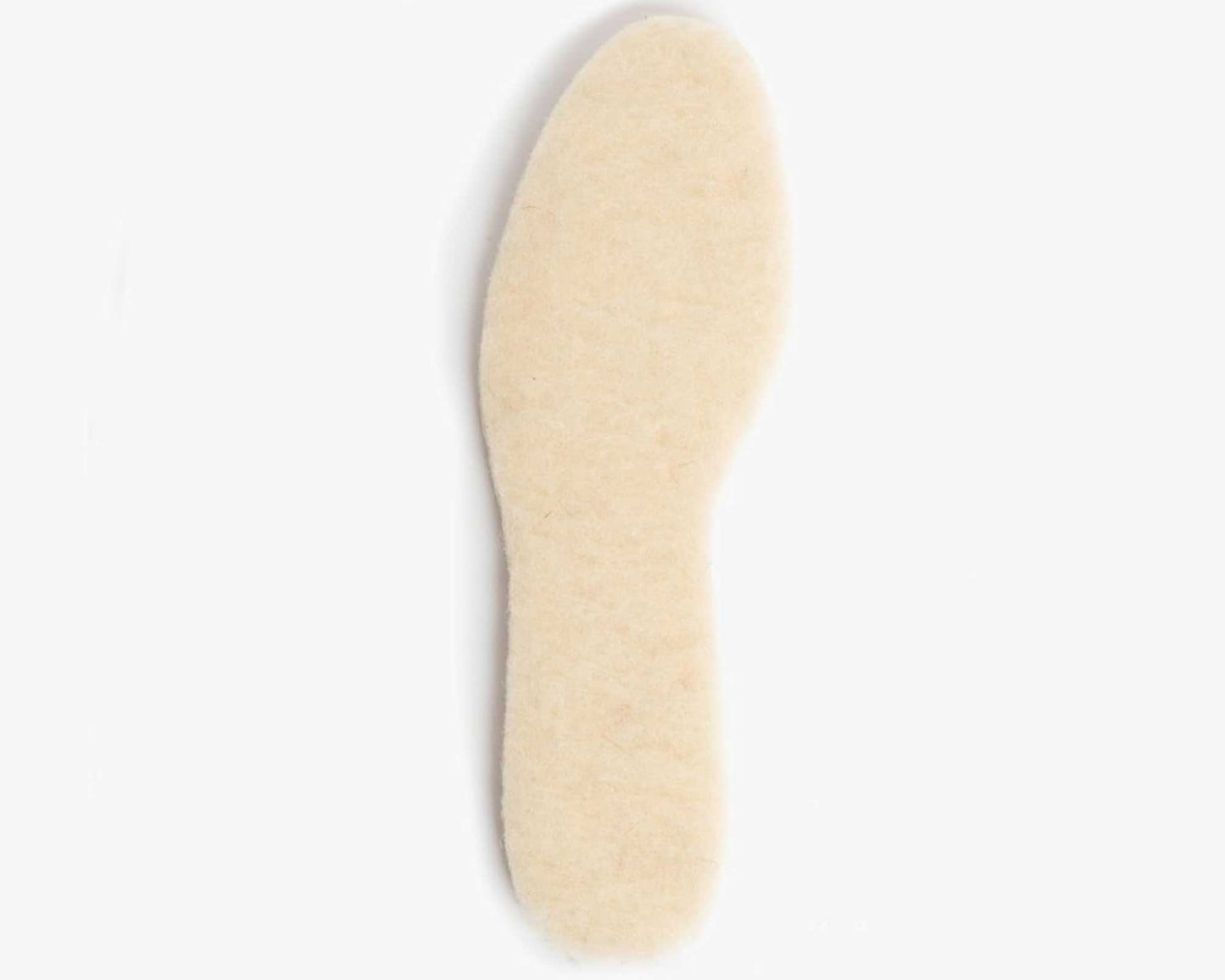 A single Pedag Pure Lambswool Warm Insole, crafted from soft beige felt-like wool, is displayed on a plain white background.