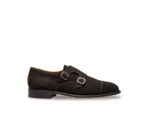 Mens Brown Suede Double Monk Strap Shoe with rubber sole